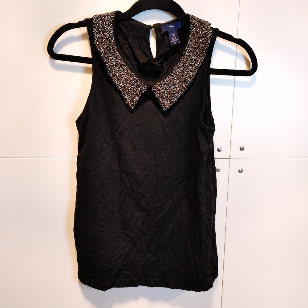GAP Factory Black Embellished Peter Pan Collar Sleeveless Blouse XS